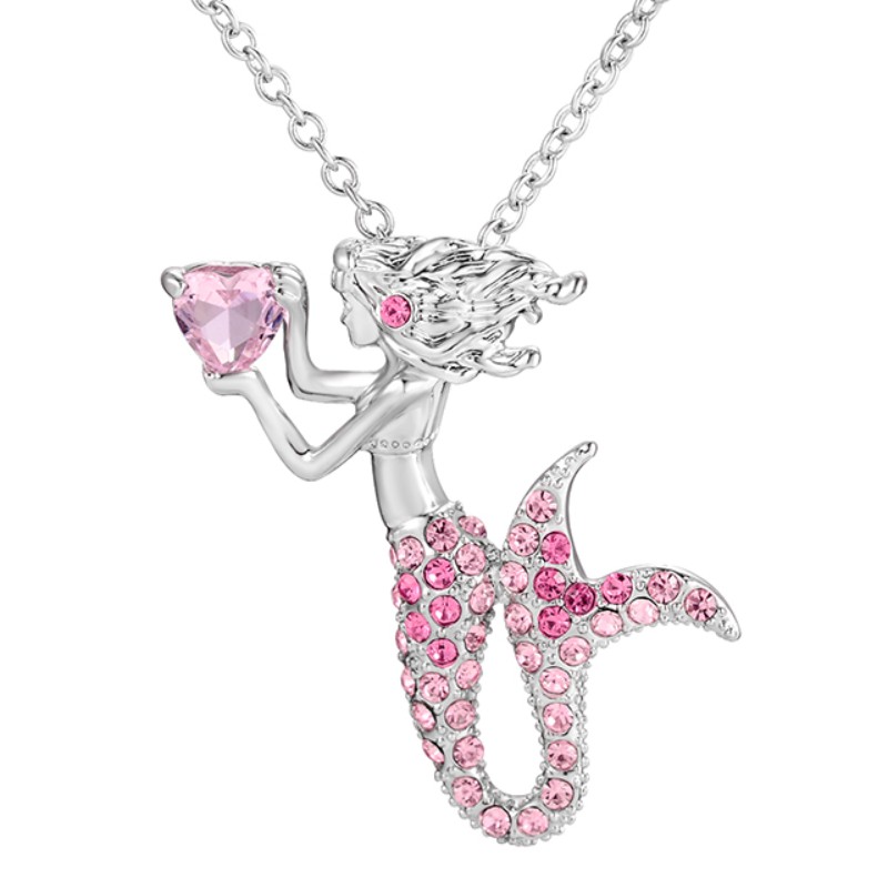 Zeemeermin hart hanger roze edelsteen ketting voor vrouwen 14 k goud 925 sterling zilver 18 k rose goud