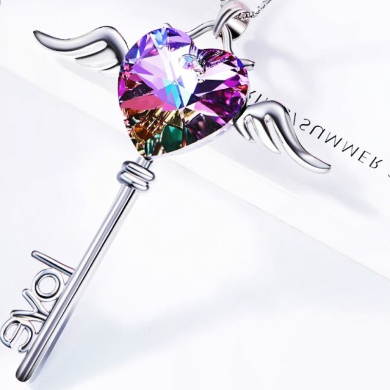 Engelenvleugels ketting hart hanger liefdesbrief ketting saffier amethist edelsteen ketting voor vrouwen 925 sterling zilver