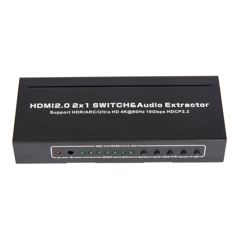 V2.0 HDMI 2x1 Switcher & Audio Extractor Ondersteuning ARC Ultra HD 4Kx2K @ 60Hz HDCP2.2 18 Gbps