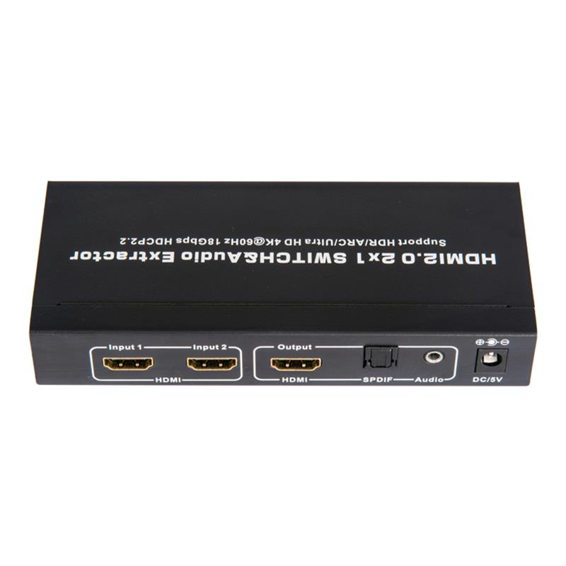 V2.0 HDMI 2x1 Switcher & Audio Extractor Ondersteuning ARC Ultra HD 4Kx2K @ 60Hz HDCP2.2 18 Gbps