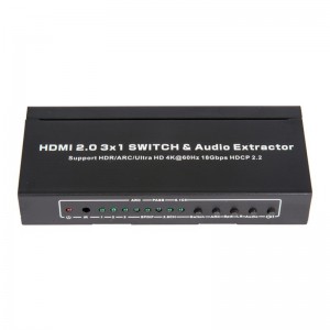 V2.0 HDMI 3x1 Switcher & Audio Extractor Ondersteuning ARC Ultra HD 4Kx2K @ 60Hz HDCP2.2 18 Gbps
