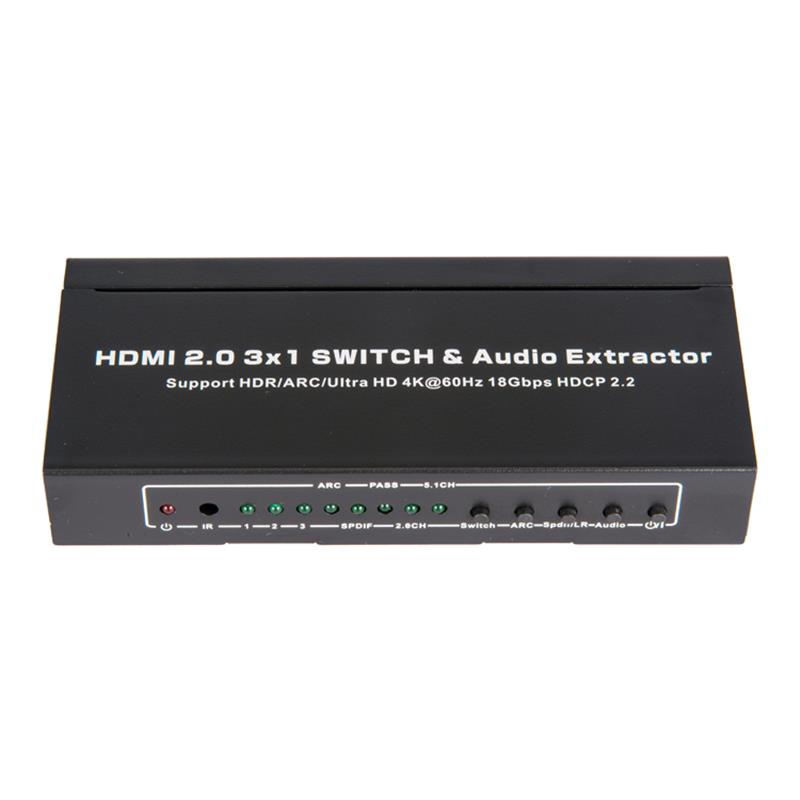 V2.0 HDMI 3x1 Switcher & Audio Extractor Ondersteuning ARC Ultra HD 4Kx2K @ 60Hz HDCP2.2 18 Gbps