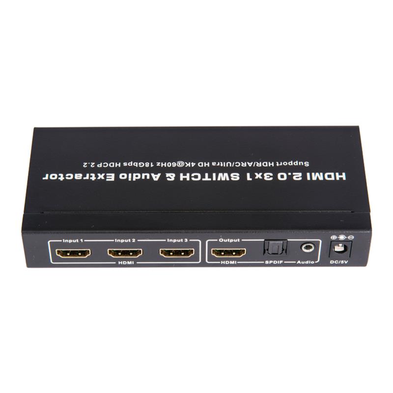 V2.0 HDMI 3x1 Switcher & Audio Extractor Ondersteuning ARC Ultra HD 4Kx2K @ 60Hz HDCP2.2 18 Gbps