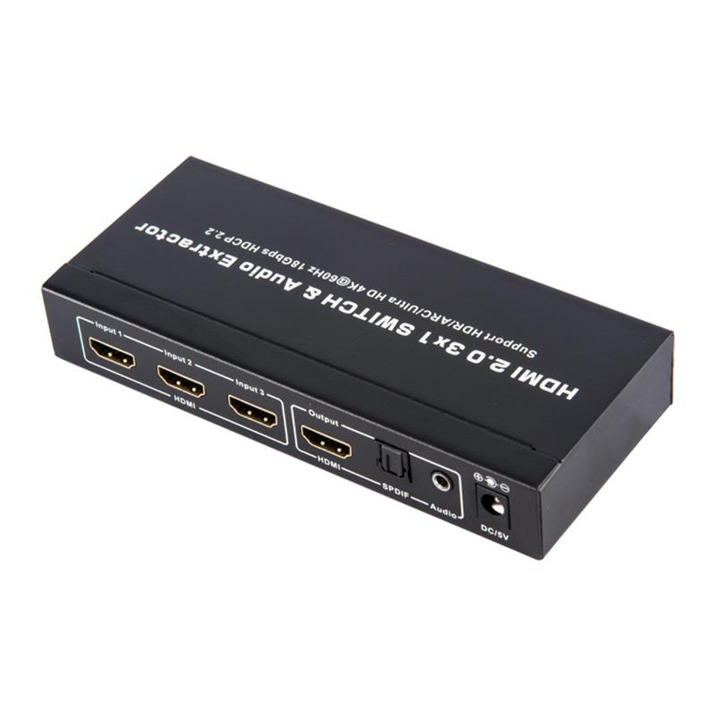 V2.0 HDMI 3x1 Switcher & Audio Extractor Ondersteuning ARC Ultra HD 4Kx2K @ 60Hz HDCP2.2 18 Gbps