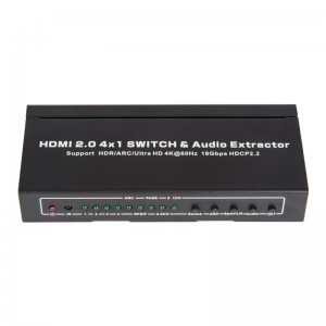 V2.0 HDMI 4x1 Switcher & Audio Extractor Ondersteuning ARC Ultra HD 4Kx2K @ 60Hz HDCP2.2 18 Gbps
