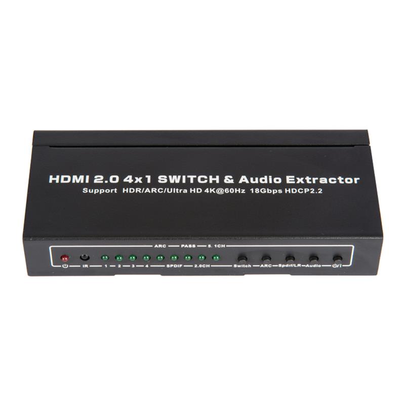 V2.0 HDMI 4x1 Switcher & Audio Extractor Ondersteuning ARC Ultra HD 4Kx2K @ 60Hz HDCP2.2 18 Gbps