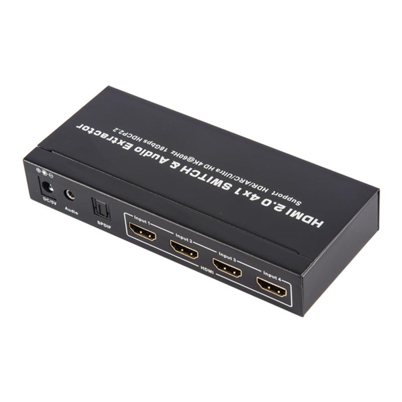 V2.0 HDMI 4x1 Switcher & Audio Extractor Ondersteuning ARC Ultra HD 4Kx2K @ 60Hz HDCP2.2 18 Gbps