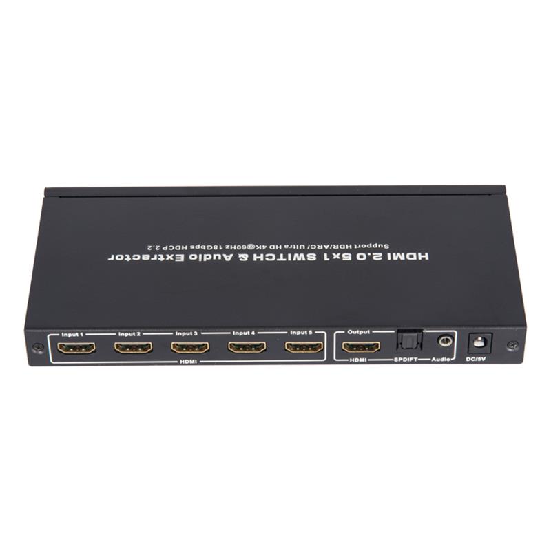 V2.0 HDMI 5x1 Switcher & Audio Extractor Ondersteuning ARC Ultra HD 4Kx2K @ 60Hz HDCP2.2 18 Gbps