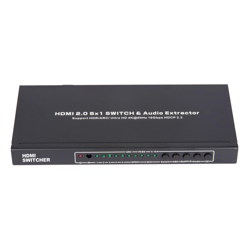 V2.0 HDMI 5x1 Switcher & Audio Extractor Ondersteuning ARC Ultra HD 4Kx2K @ 60Hz HDCP2.2 18 Gbps