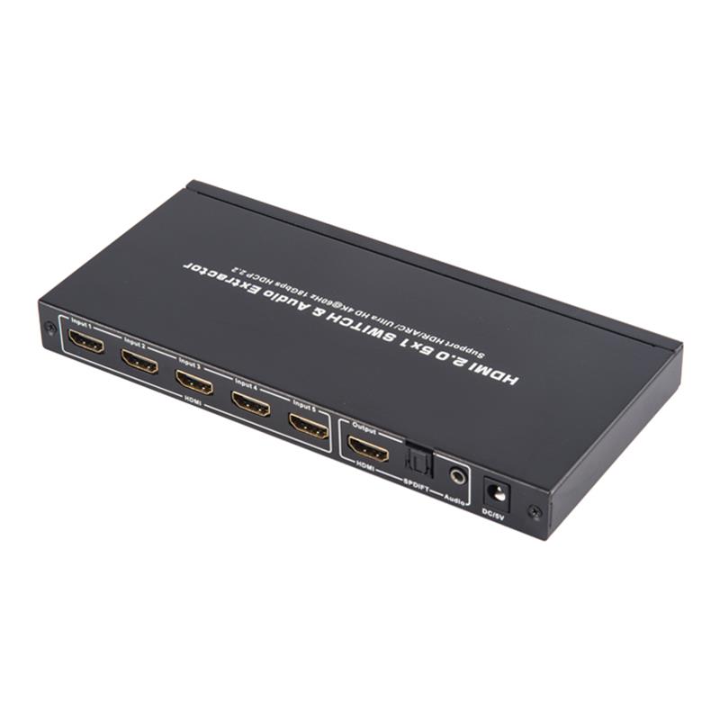 V2.0 HDMI 5x1 Switcher & Audio Extractor Ondersteuning ARC Ultra HD 4Kx2K @ 60Hz HDCP2.2 18 Gbps