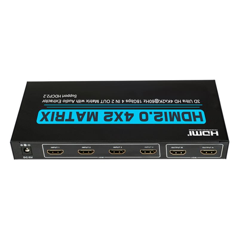 V2.0 HDMI 4x2 Matrix Ondersteuning Ultra HD 4Kx2K @ 60Hz HDCP2.2 18 Gbps met audio-extractor