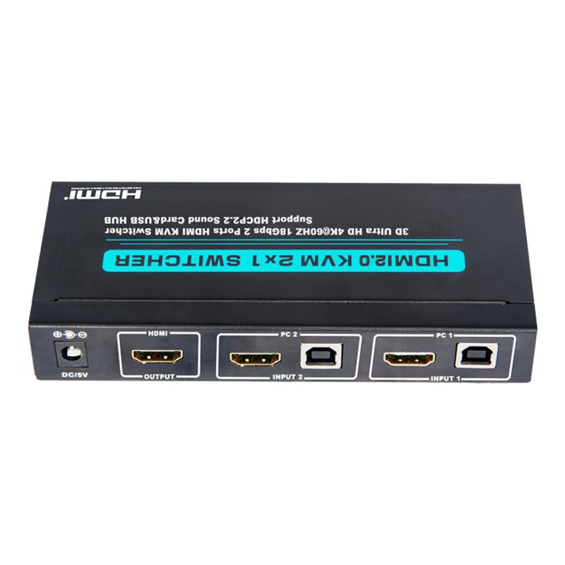 V2.0 HDMI KVM 2x1 Switch Ondersteuning Ultra HD 4Kx2K @ 60Hz HDCP2.2 18 Gbps geluidskaart & USB-hub