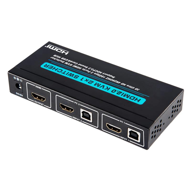 V2.0 HDMI KVM 2x1 Switch Ondersteuning Ultra HD 4Kx2K @ 60Hz HDCP2.2 18 Gbps geluidskaart & USB-hub