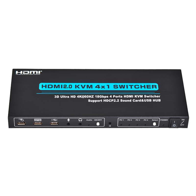 V2.0 HDMI KVM 4x1 Switch Ondersteuning Ultra HD 4Kx2K @ 60Hz HDCP2.2 18 Gbps geluidskaart & USB-hub