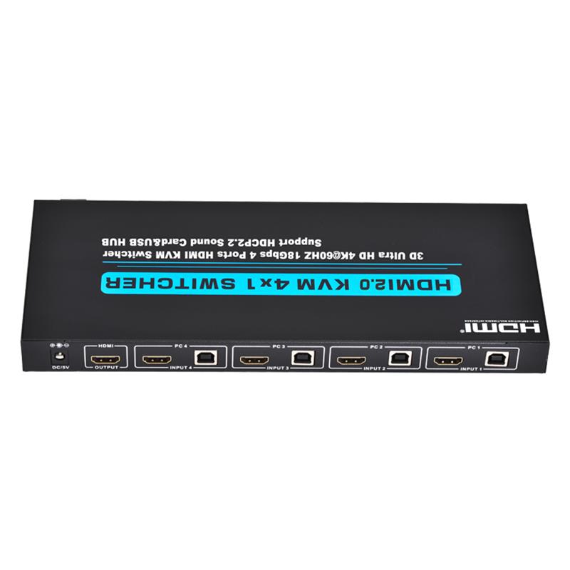 V2.0 HDMI KVM 4x1 Switch Ondersteuning Ultra HD 4Kx2K @ 60Hz HDCP2.2 18 Gbps geluidskaart & USB-hub