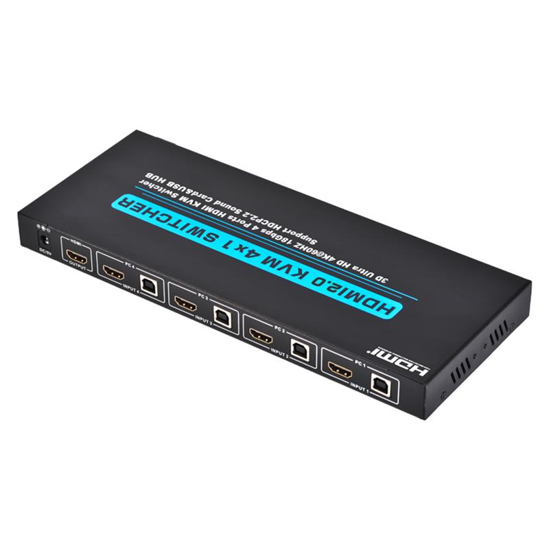 V2.0 HDMI KVM 4x1 Switch Ondersteuning Ultra HD 4Kx2K @ 60Hz HDCP2.2 18 Gbps geluidskaart & USB-hub