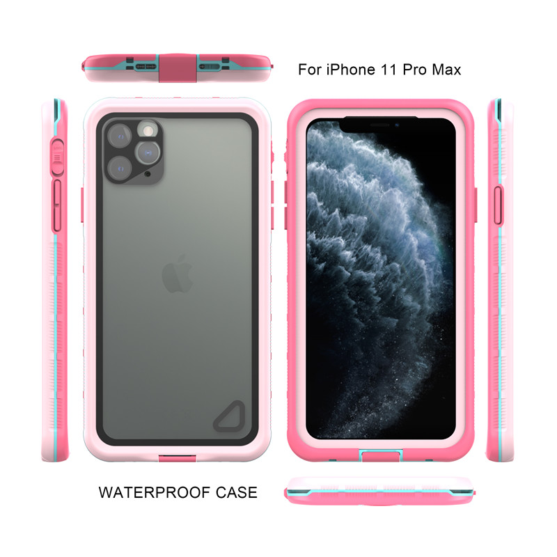Waterdichte hoes zak stofdicht iphone 11 pro max hoes drycase waterdichte mobiele telefoon case (roze) met transparante achterkant
