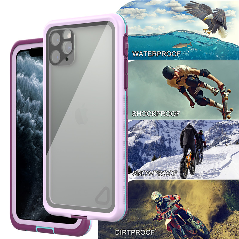 Waterproof telefoon pocket beste goedkope waterdichte iphone 11 pro max case onsterfelijke waterdichte iphone case (purper) met transparante back cover