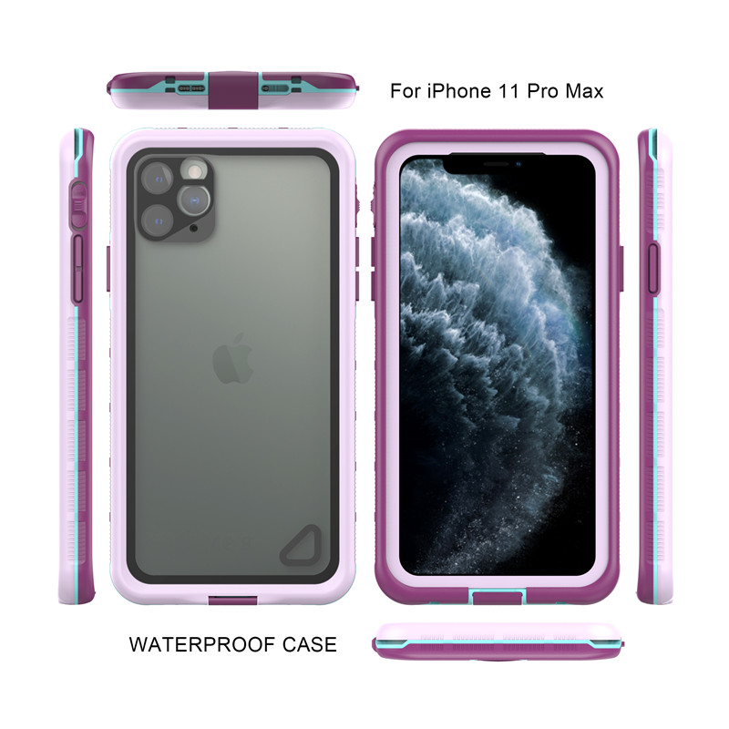 Waterproof telefoon pocket beste goedkope waterdichte iphone 11 pro max case onsterfelijke waterdichte iphone case (purper) met transparante back cover