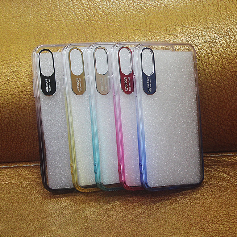 Kleur geleidelijk veranderende rand mobiele telefoon case voor iPhone X / XS met metalen camerabescherming