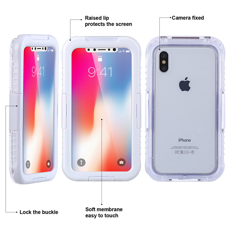 Water- en schokbestendig iPhone-hoesje Waterdicht hoesje bij mij in de buurt Telefooncamera-hoesje voor iPhone XS （Wit)