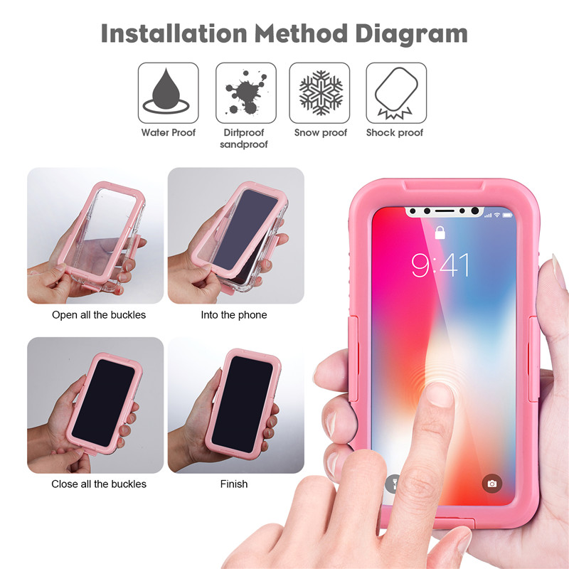 Iphone XR ip68 geval waterdichte telefoon portemonnee alles proof case (Pink)