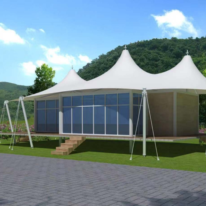 Prefab House Three Peaks Shape 2 Bedroom PVDF Waterproof Fabric Resort Hotel Tent