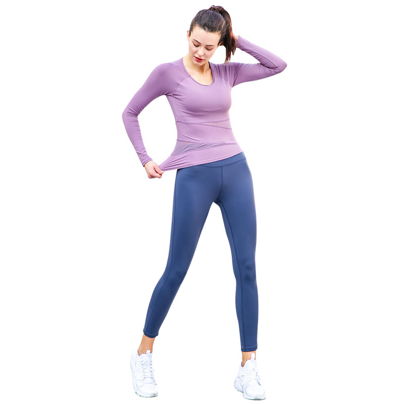 FDMF013- Womens 2 Pieces Outfits Yoga Set High Waist Leggings en lange mouwen