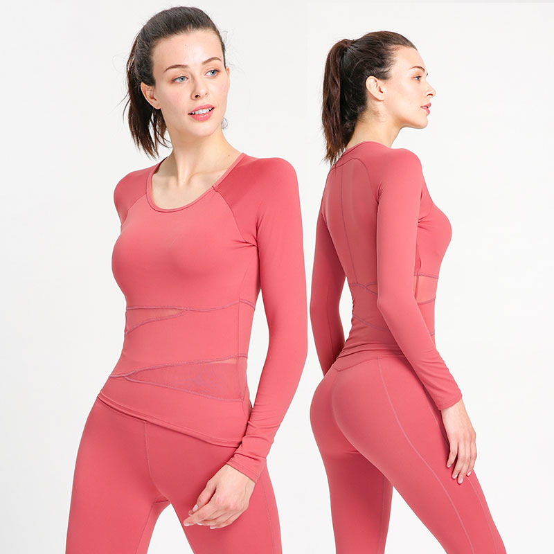FDMF013- Womens 2 Pieces Outfits Yoga Set High Waist Leggings en lange mouwen