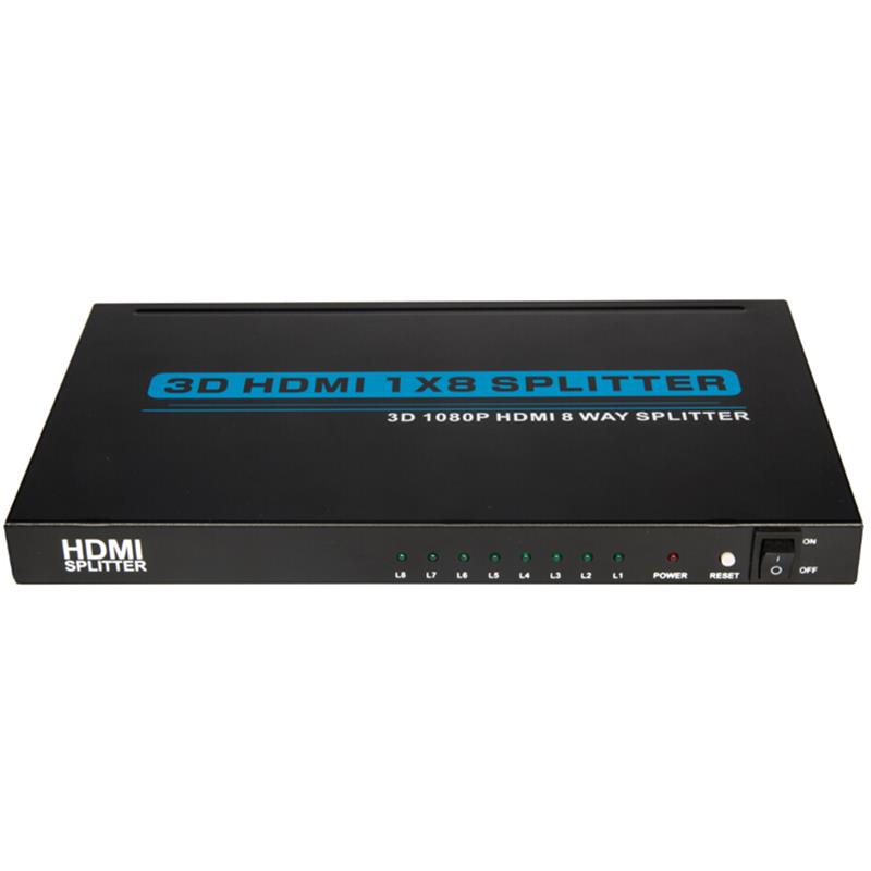 8 poorten HDMI 1x8 splitter Ondersteuning 3D Full HD 1080P
