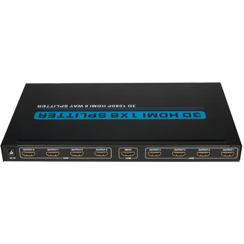 8 poorten HDMI 1x8 splitter Ondersteuning 3D Full HD 1080P