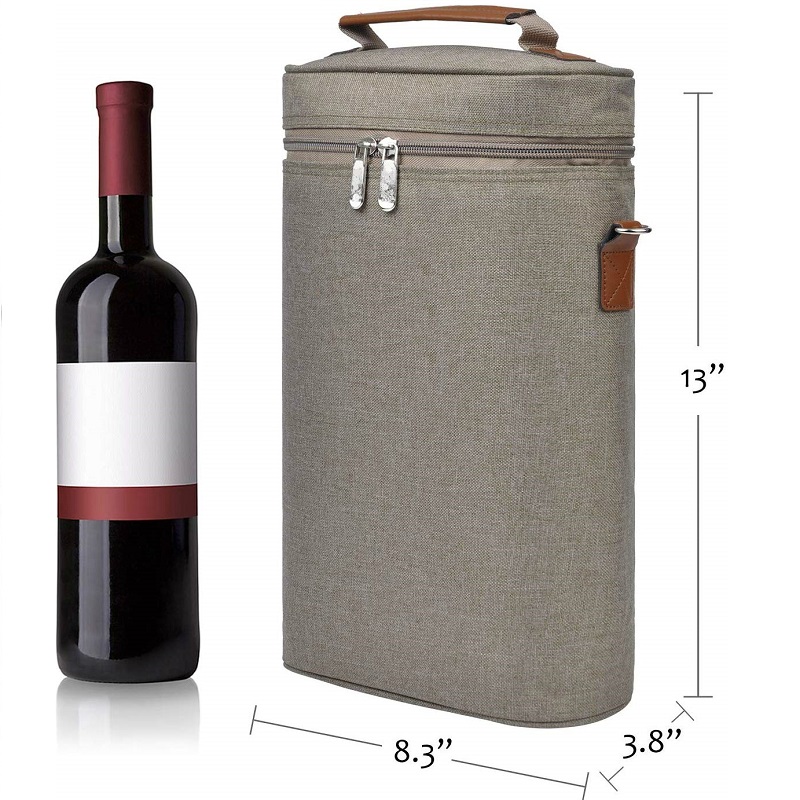 SGC32 Op maat geïsoleerde draagtas Wijn picknicktas Groothandel Opgevuld handvat Wijntas 2 fles met verstelbare schouderriem