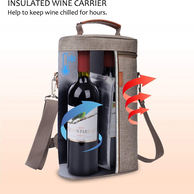 SGC32 Op maat geïsoleerde draagtas Wijn picknicktas Groothandel Opgevuld handvat Wijntas 2 fles met verstelbare schouderriem