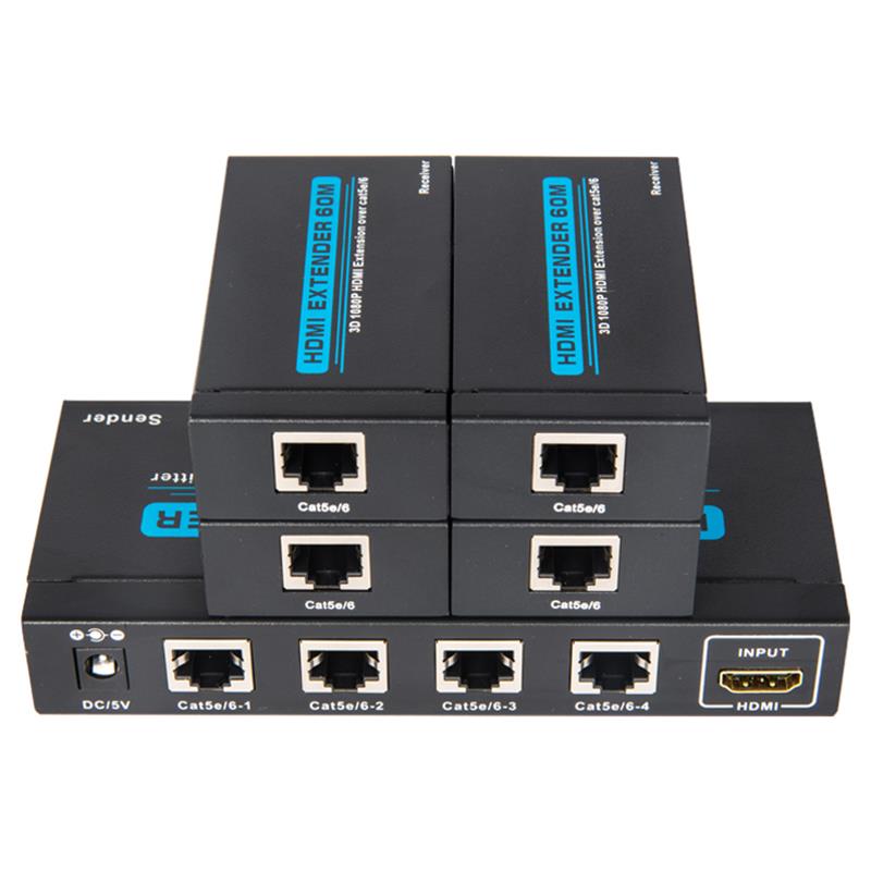 4 poorten HDMI UTP 1x4 splitter over Single Cat5e / 6 met 4 ontvangers tot 60m