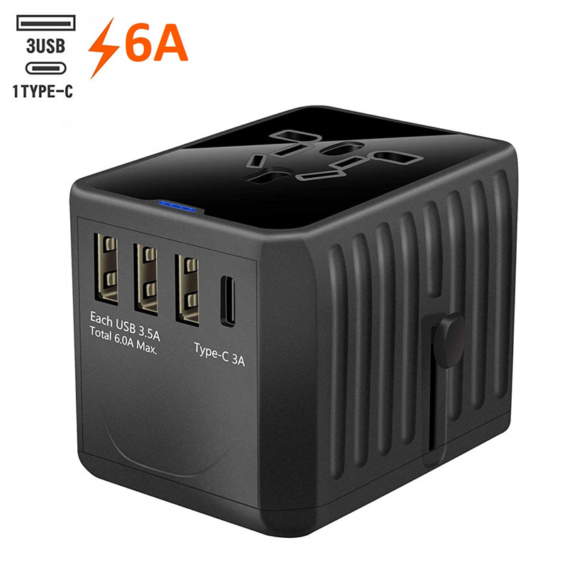 RRTRAVEL Internationale reisadapter Universele voedingsadapter Wereldwijd All in One 4 USB met stekker Perfect voor Europese VS, EU, VK, AU 160 landen