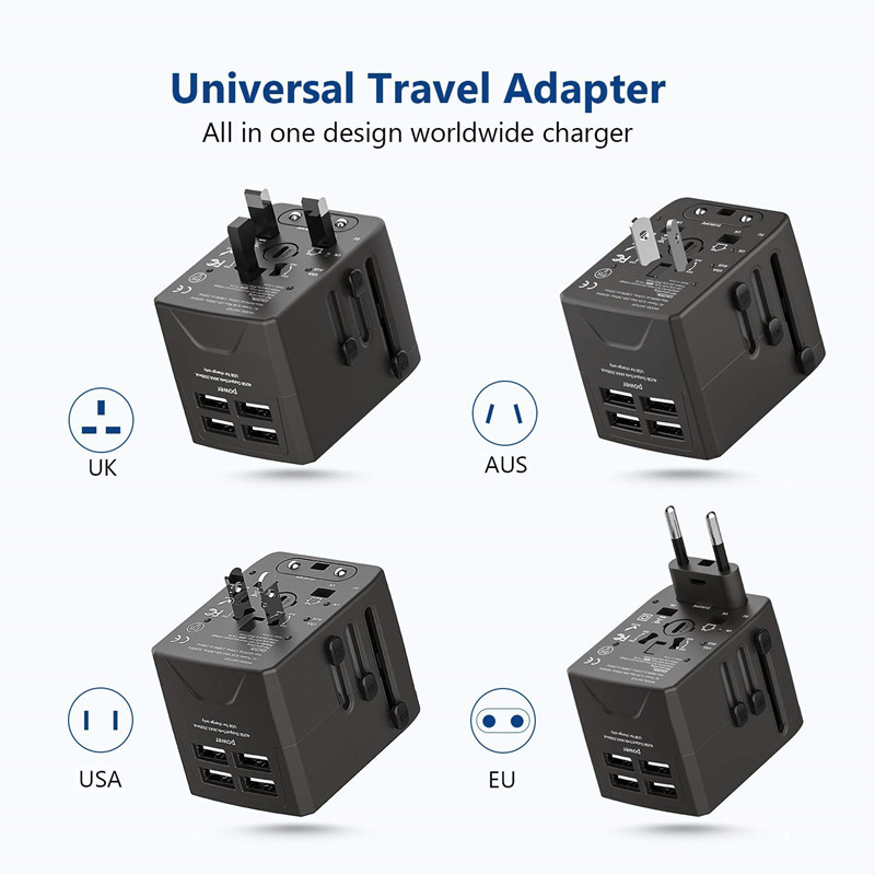 RRTRAVEL Power Plug Adapter --International Travel --4 USB Ports for 150+ Landen --220 Volt Adapter --Travel Adapter Type C Type A Type G I f UK EU Europe European (4 USB Travel Adapter)