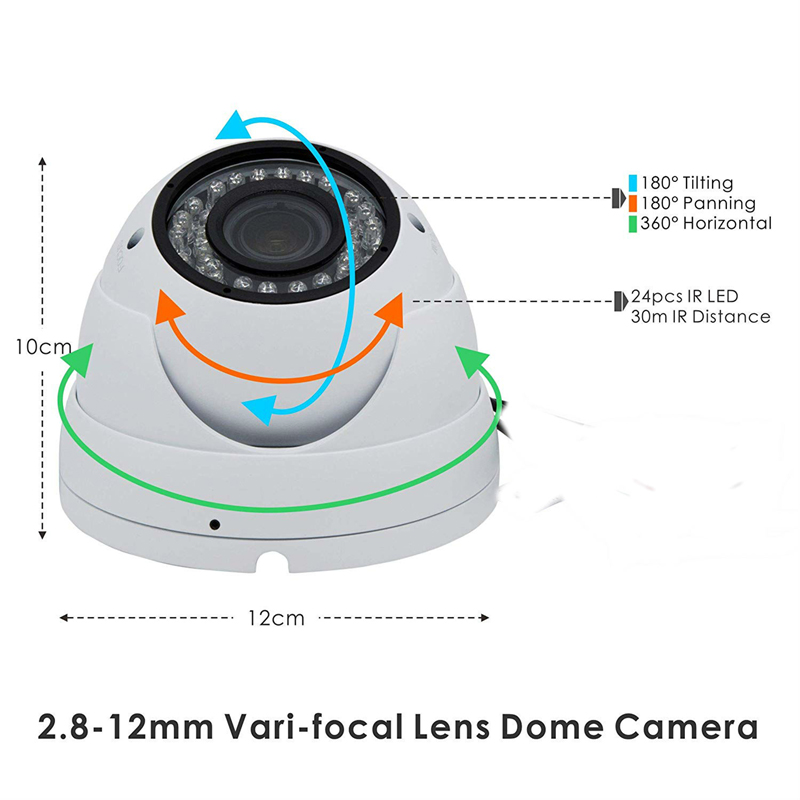 5MP XMeye IMX335+Hi3516EV300 2.8-12mm Vari-focale lens 30m IR Range Dome IP Camera