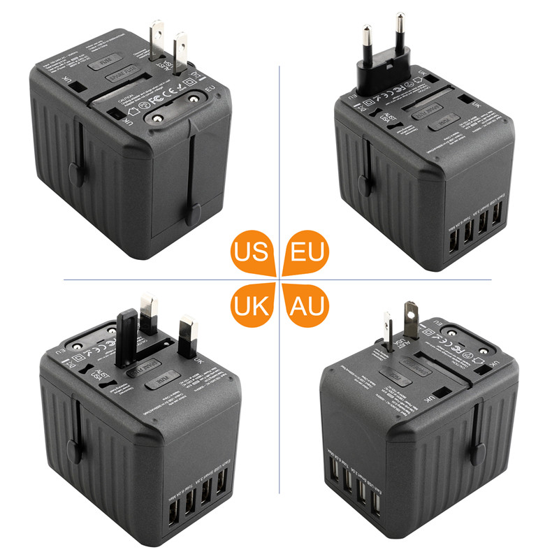 RRTRAVEL Universal Travel Adapter, International Power Adapter, Worldwide Plug Adaptor met 4 USB Ports, High Speed 4.5A Wall Charger, Alles in een AC Socket voor de Amerikaanse AUS UK Europe Asia Phone Laptop