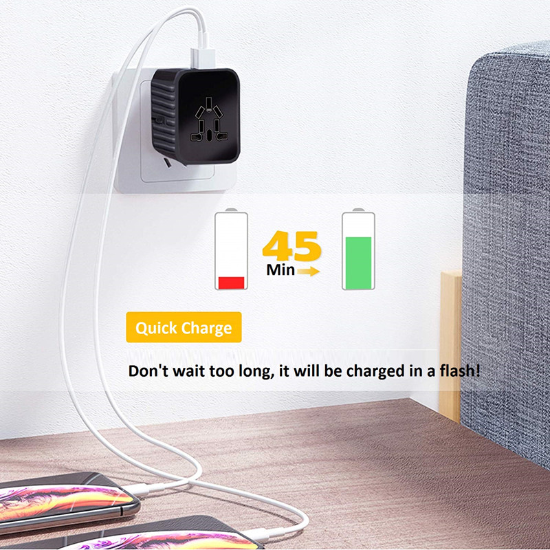 Max. Vermogen 1920 W en 30 W (3USB en 1Type C) Supersnel opladen Universele reisadapter Wereldwijde reisstroomadapter Universele muuradapter met PD en Quick Charge 3.0 voor US EU UK AUS (pakket kan variëren)