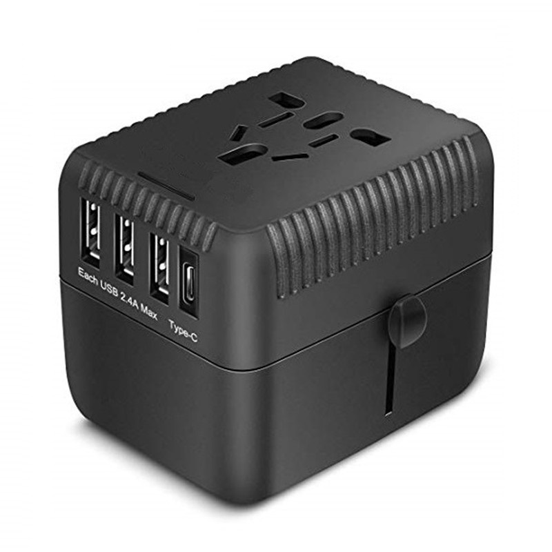 RRTRAVEL Universal Travel Adapter, All in One International Power Adapter with 3 USB + 1 Type C Charging Ports, European Plug Adapter, AC Outlet Plug Adapter voor Europese, US, UK, AU 160+ Landen