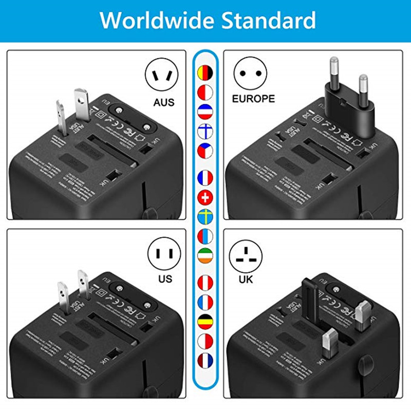 RRTRAVEL Universal Travel Adapter, All in One International Power Adapter with 3 USB + 1 Type C Charging Ports, European Plug Adapter, AC Outlet Plug Adapter voor Europese, US, UK, AU 160+ Landen