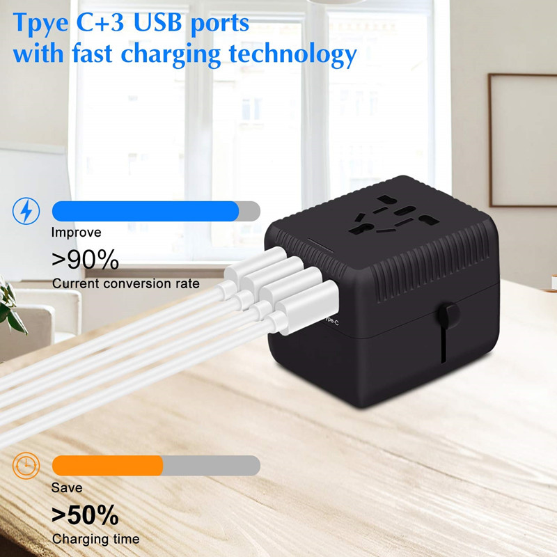 PD Universele reisadapter Een internationale oplader AC-stekkeradapter met 5A Smart Power en en 3.0A USB Type-C voor USA EU UK AUS