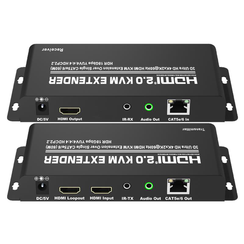HDMI 2.0 KVM-extender 60 m via enkele CAT5e / 6-ondersteuning Ultra HD 4Kx2K @ 60Hz HDCP2.2