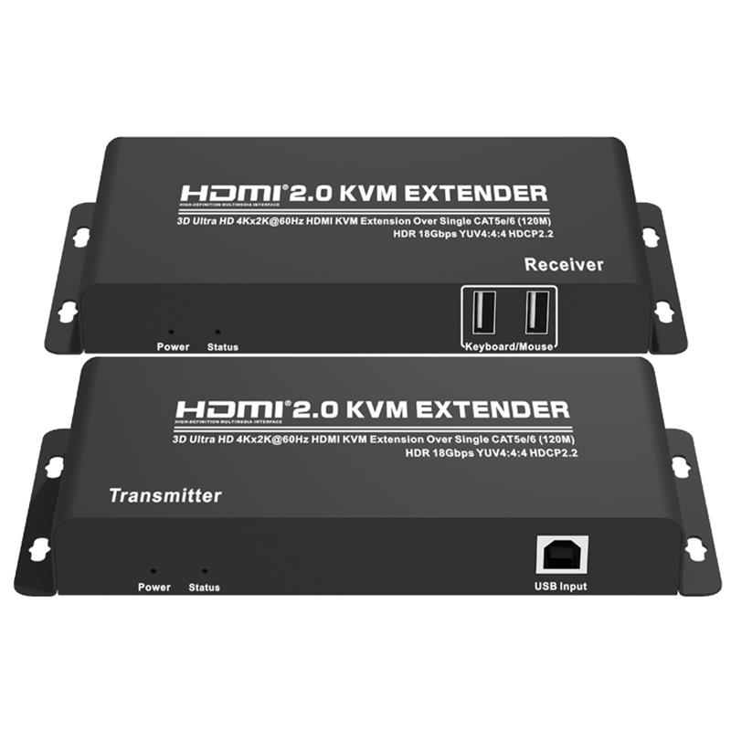 HDMI 2.0 KVM-extender 120 m via enkele CAT5e / 6-ondersteuning Ultra HD 4Kx2K @ 60Hz HDCP2.2