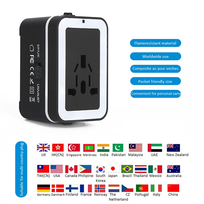 RRTRAVEL reisadapter, universele internationale voedingsadapter met 2 USB-poorten en Europese stekkeradapter, goed voor mobiele telefoonlaptop in meer dan 150 landen