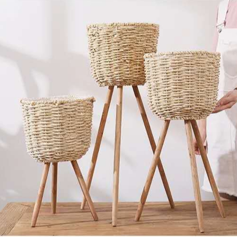 Set van 3 nieuwe design stro bloempot met frame