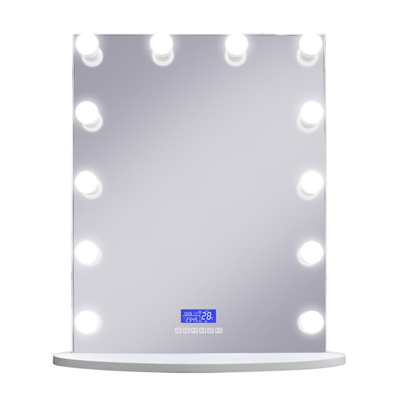 Hollywood stijl gloeilamp spiegel led klok badkamer spiegel met licht en plank