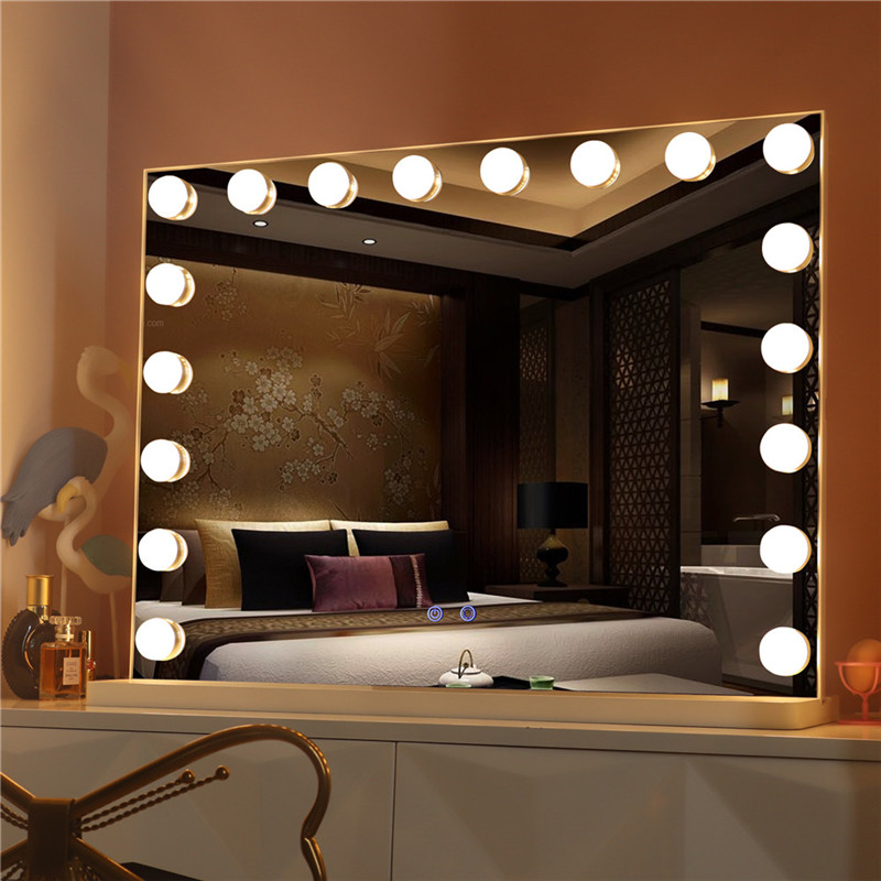 Onder leiding van verlichte tafel make-up make-up Hollywood spiegel met 18 stuks gloeilampen voor Girl Cosmetic