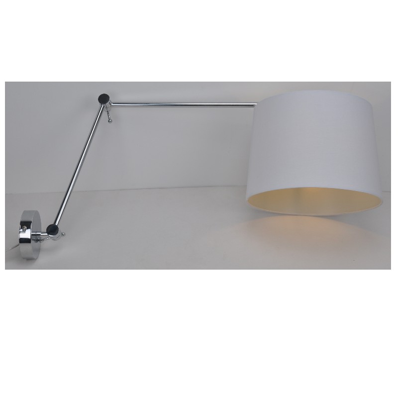 Wandlamp met stoffen kap, lange arm met verstelbare functie