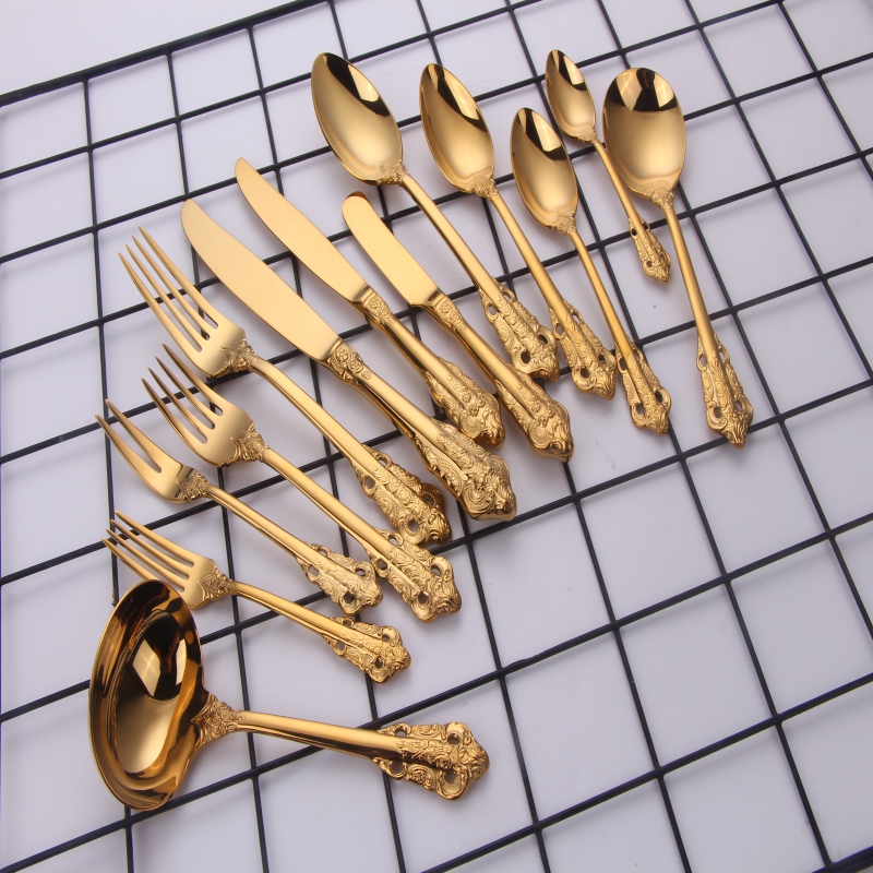 modern bestek bestek inox groothandel bruiloft 18\/10 roestvrij staal gouden bestek set